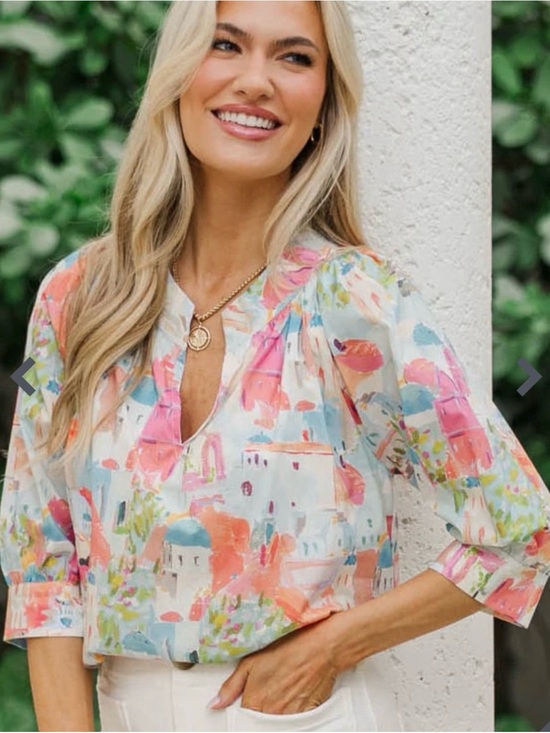 Shop The Mint Pants - Shop The Mint Santorini Watercolor V-Neck Top Small
